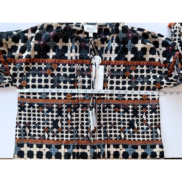 NWT Cleobella Edith Long Sleeve Blouse in Deco Black Blue Orange Cream Size S - Picture 12 of 13